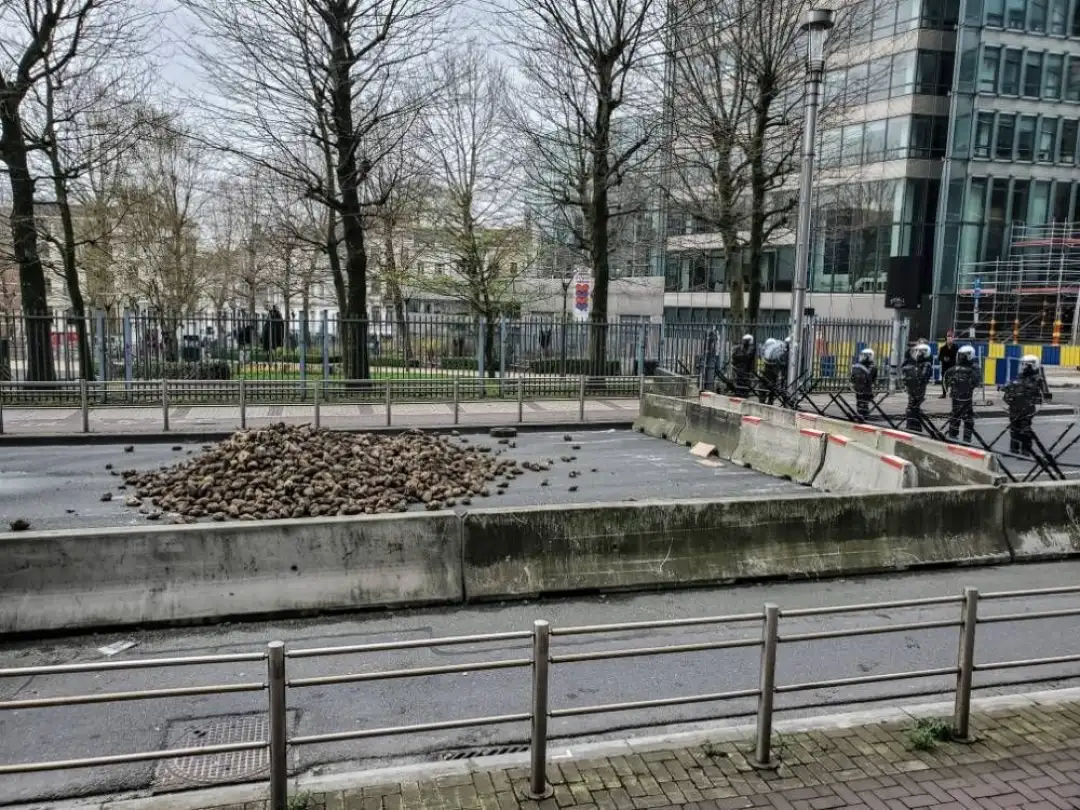 Бриселската полиција употреби солзавец за ги спречи незадоволните земјоделци да ги пробијат полициските барикади и да се упатат кон плоштадот „Шуман“ во Брисел, каде што се наоѓаат зградите п