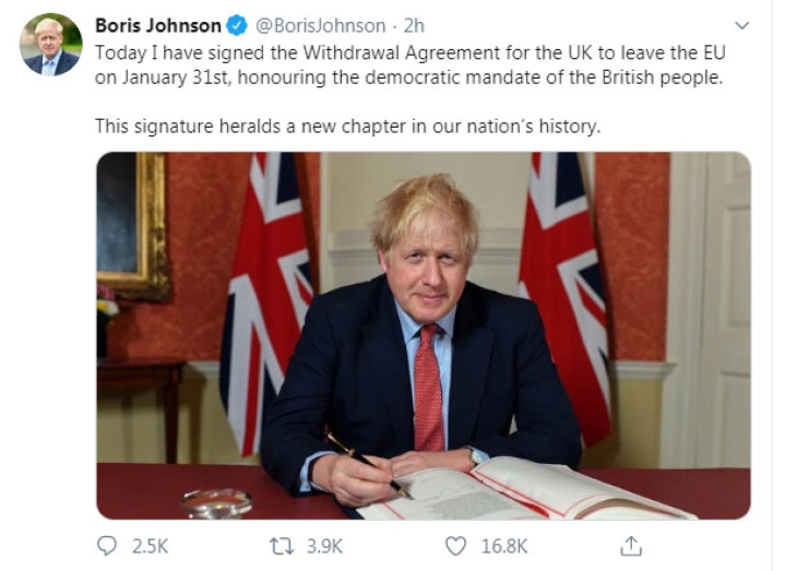 Џонсон го потпиша Договорот за брегзит