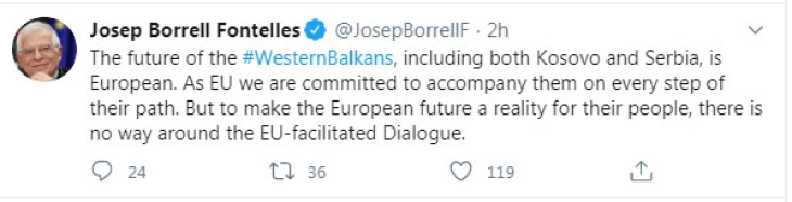 Борел: Единствено дијалогот на ЕУ гарантира европска иднина на Србија и на Косово