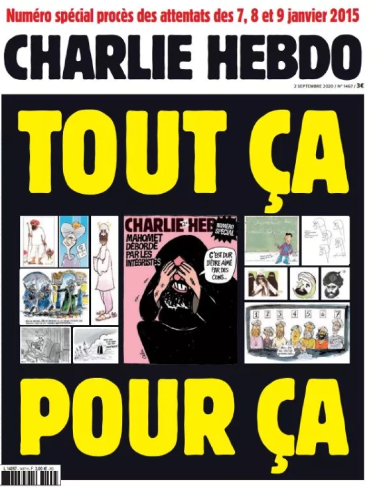 „Шарли Ебдо“ повторно ги објави карикатурите на Мухамед поради кои беше мета на џихадистите