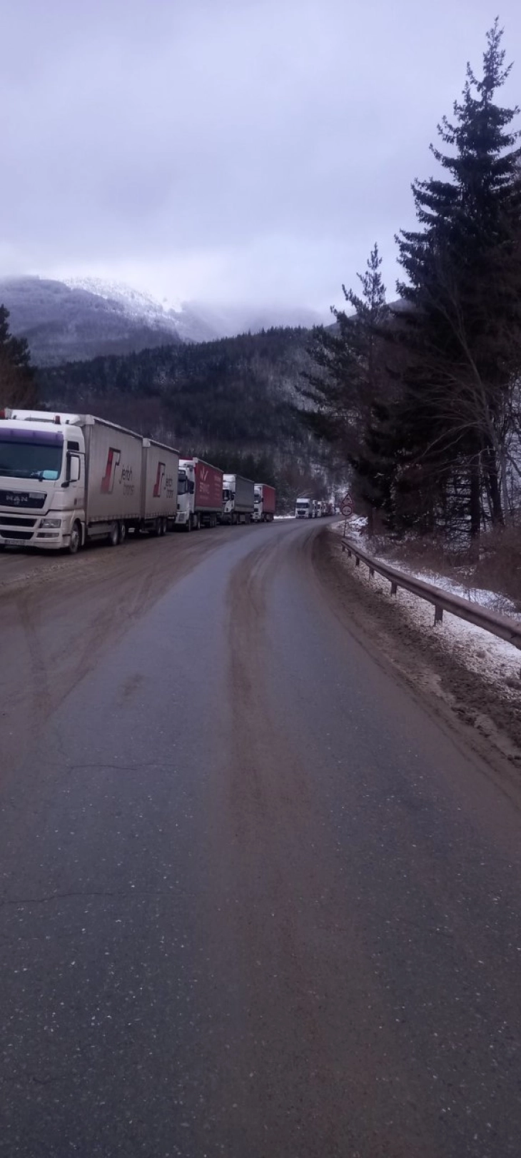 Колона товарни возила со часови заглавена на граничниот премин Ѓуешево