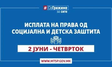 МТСП: Во тек е исплатата на правата од социјална и детска заштита