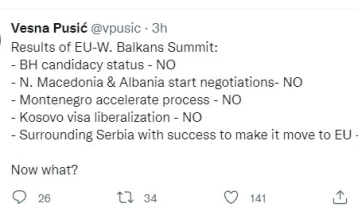 Пусиќ: На Самитот ЕУ-Западен Балкан не е исполнето ниту едно очекување од регионот