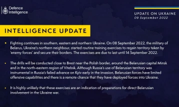 Британското МО: Мала е веројатноста вежбите на Белорусија да се подготовка за вклучување во војната во Украина