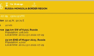 Një tërmet i fuqishëm në kufirin mes Rusisë dhe Mongolisë
