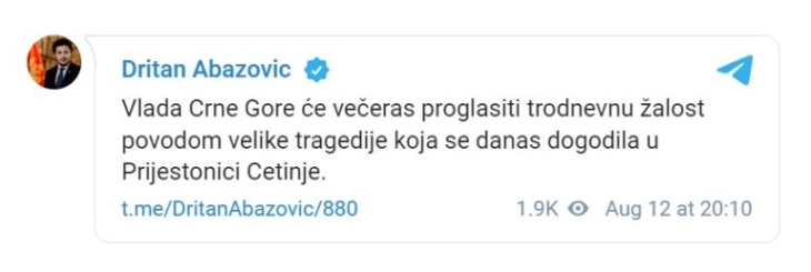 Tre ditë zie në Mal të Zi pas tragjedisë në Cetinë