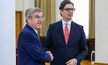 IOC President Bach awards Pierre de Coubertin medal to President Pendarovski