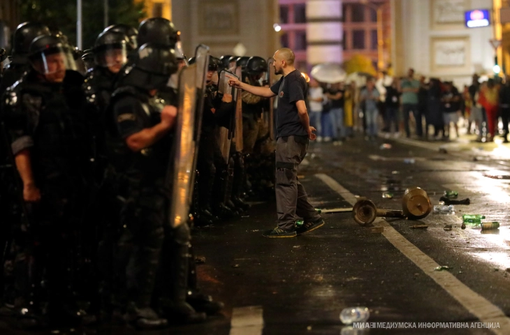 Three police officers injured, five arrests recorded during Wednesday's protest 