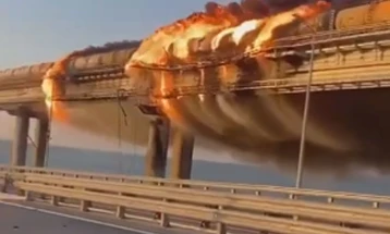 Large fire on bridge to Crimea - exact cause unclear