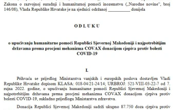 Croatian Government donates Covid-19 vaccines to Mexico and North Macedonia