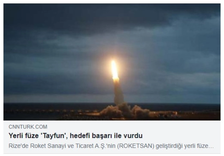 Report: Turkey test-fires ballistic missile over Black Sea