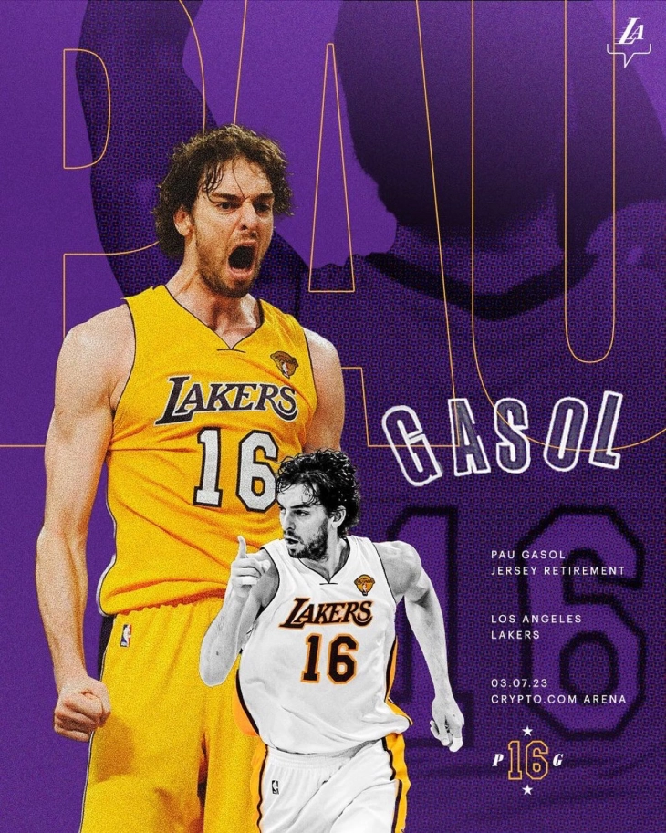 Lakers retire number 16 of Paul Gasol