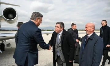 Deputy PM Marichikj welcomes Croatia's PM Plenković at Skopje Airport