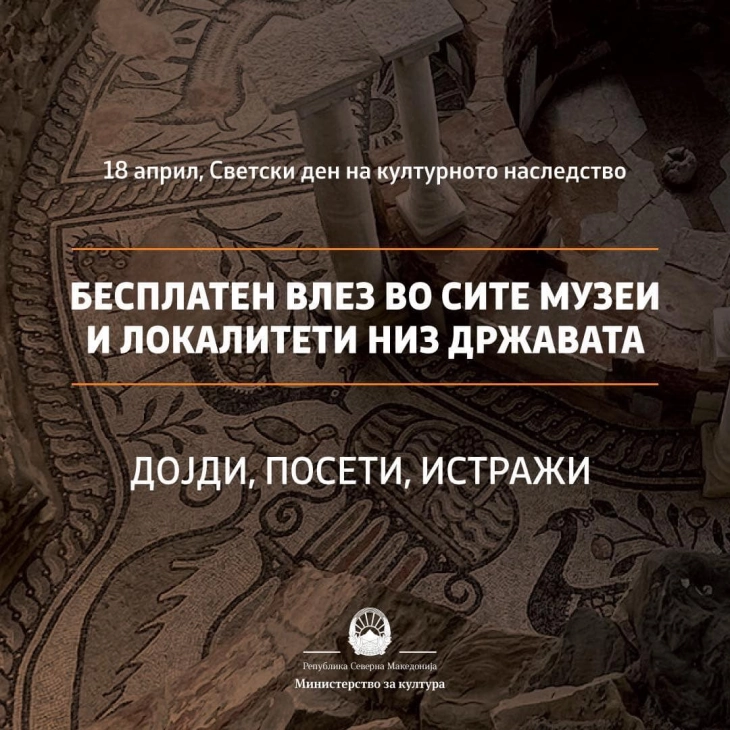 Бесплатен влез во сите музеи и локалитети низ државата по повод 18 Април