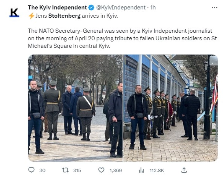 NATO Secretary General Stoltenberg arrives in Kiev for surprise visit
