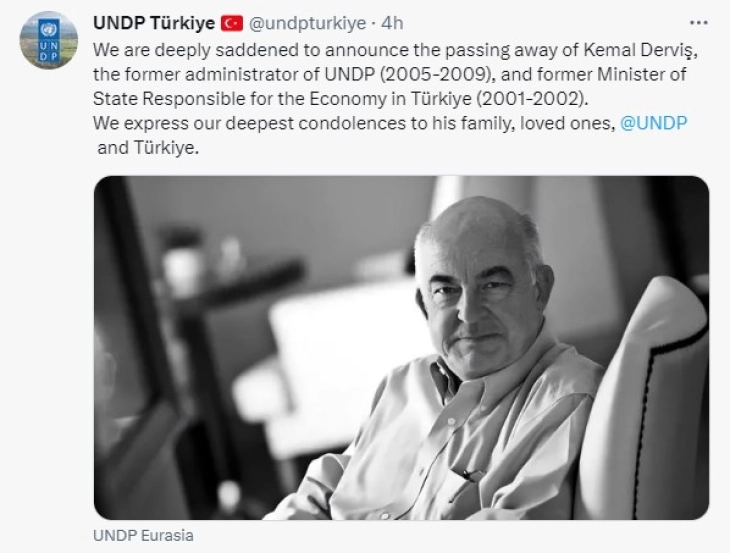 Ka ndërruar jetë ekonomisti turk dhe ish-shefi i UNDP,  Kemal Dervish