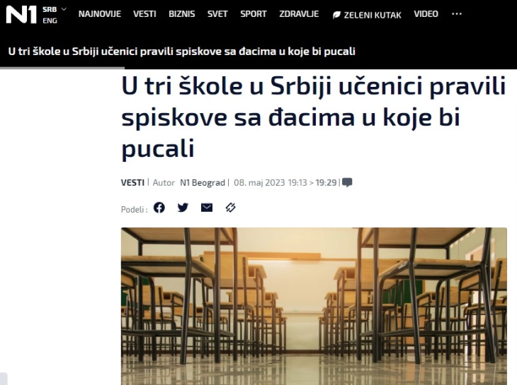 Në tre shkolla në Serbi, nxënësit kanë lista me nxënës në të cilët do të qëllojnë me armë