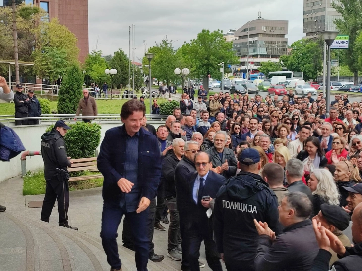 Zhan Mitrev's supporters gather in front of Criminal Court