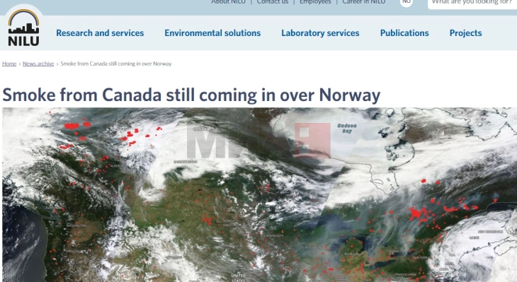 Чадот од Канада стигна до Европа, се чувствува во Норвешка