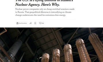 Њујорк тајмс: Покрај војната во Украина, САД се уште плаќаат на Русија милијарди долари за нуклеарно гориво 