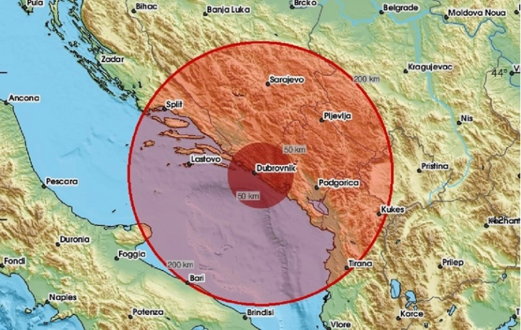 Një tërmet mesatar është regjistruar në afërsi të Dubrovnikut