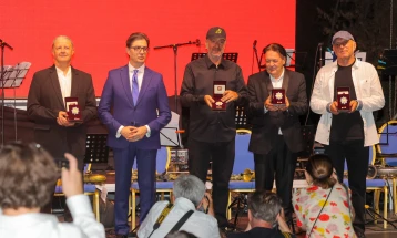 President Pendarovski awards Order of Merit to members of legendary band 'Leb i Sol'