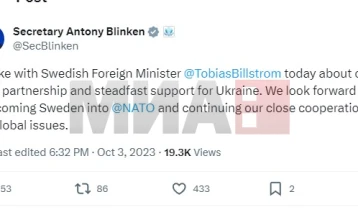 Блинкен разговараше со шефот на шведската дипломатија