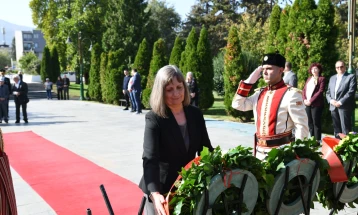 Representative from President's Office lays flowers at Goce Delchev monument on Day of Macedonian Revolutionary Struggle