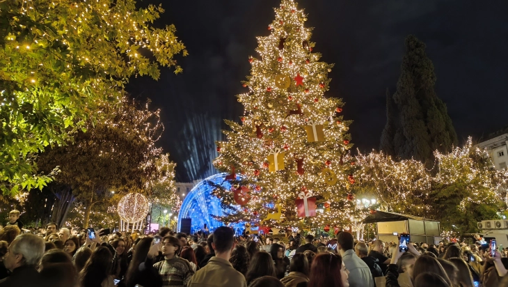 Осветлена новогодишната елка во центарот Атина (фото)