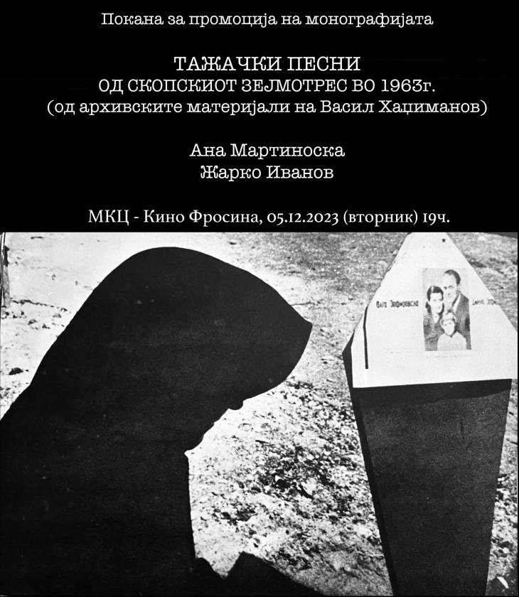 Промоција на книгата „Тажачки песни од скопскиот земјотрес во 1963 година“