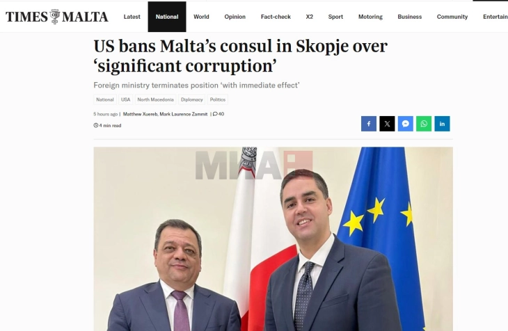 Малтешкото МНР му ја прекина на Анѓушев функцијата почесен конзул на Малта