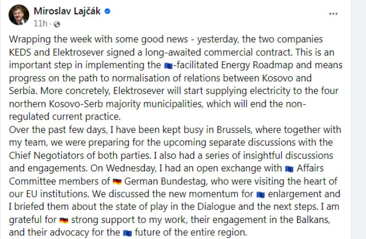 Лајчак најави одвоени разговори со преговарачите од Белград и Приштина