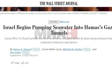„Волстрит Џурнал“: Израел почна да пумпа морска вода во тунелите на Хамас во Газа