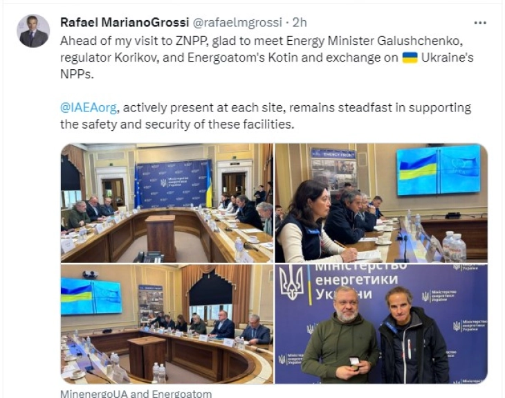 Шефот на МААЕ пристигна во Украина за да го истражи спорот околу договорите за нуклеарната централа Запорожје