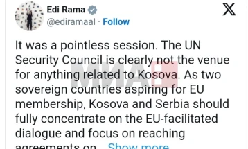 Rama: Kosova dhe Serbia të përqëndrohen plotësisht në dialog, seanca e KS të KB-së e pakuptimtë