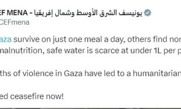УНИЦЕФ: Многумина во Газа преживуваат со еден оброк дневно, други немаат ништо