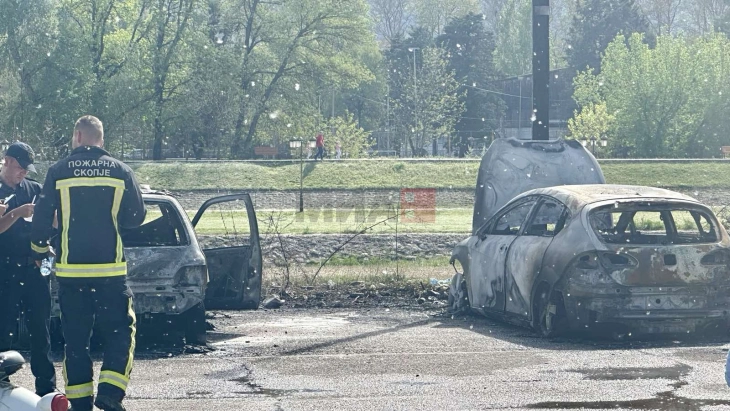 Изгаснат пожарот под Скопско кале, изгореа пет автомобили