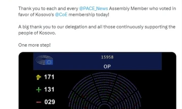 Османи: Гласањето во ПССЕ е историски момент на европскиот пат на Косово