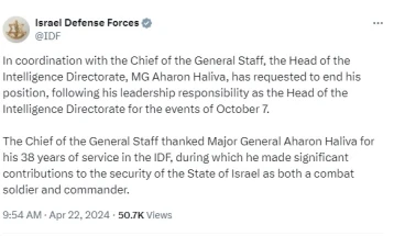 Israel's military intelligence director resigns
