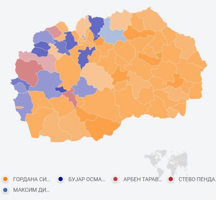 Силјановска Давкова победи во 60 општини, Пендаровски во две, Османи во 16, Таравари и Димитриевски во по една