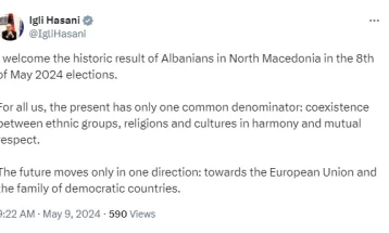 Shefi i diplomacisë shqiptare  i përshëndeti rezultatet historike të shqiptarëve në Maqedoninë e Veriut
