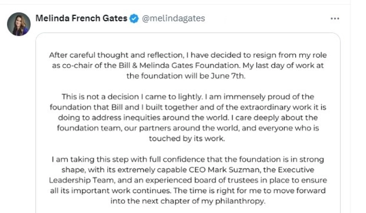 Мелинда Гејтс ја напушта фондацијата која го носи нејзиното и името на нејзиниот поранешен сопруг Бил