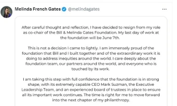 Мелинда Гејтс ја напушта фондацијата која го носи нејзиното и името на нејзиниот поранешен сопруг Бил