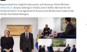 Ален на средба со Курти: Косово припаѓа во ЕУ и НАТО, да се спроведат договорите со Србија