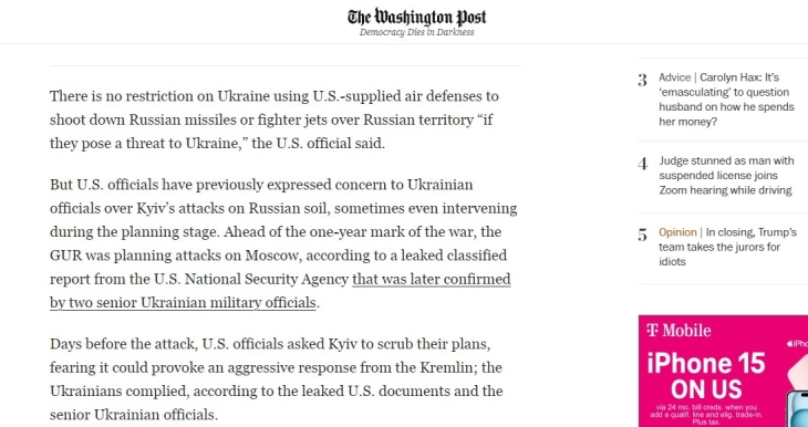 Uashington post: SHBA-ja lejon që Ukraina të rrëzojë raketa apo gjuajtës mbi territorin e Rusisë me ndihmën e armëve amerikane