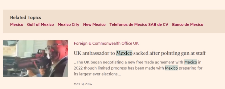 Ambasadori britanik në Meksikë shkarkohet nga detyra pasi dyshohet se i drejtoi armën një punonjësi