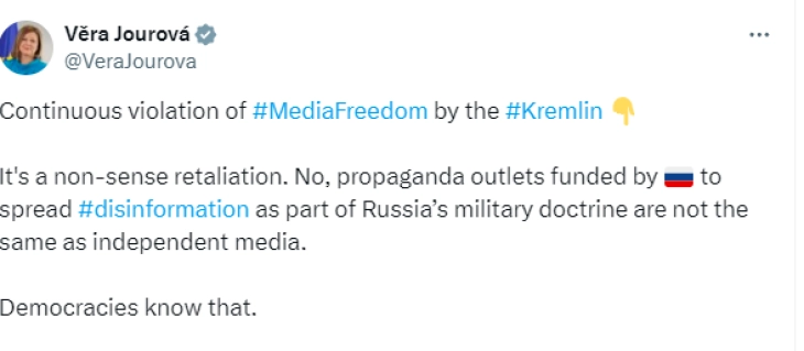 ЕК: Блокирањето на европските медиуми во Русија е „апсурден одговор“