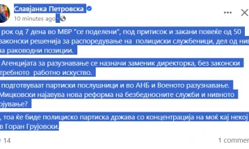 Petrovska: Në MPB janë shpërndarë mbi 50 vendime të kundërligjshme për pozicionimin e nëpunësve policor