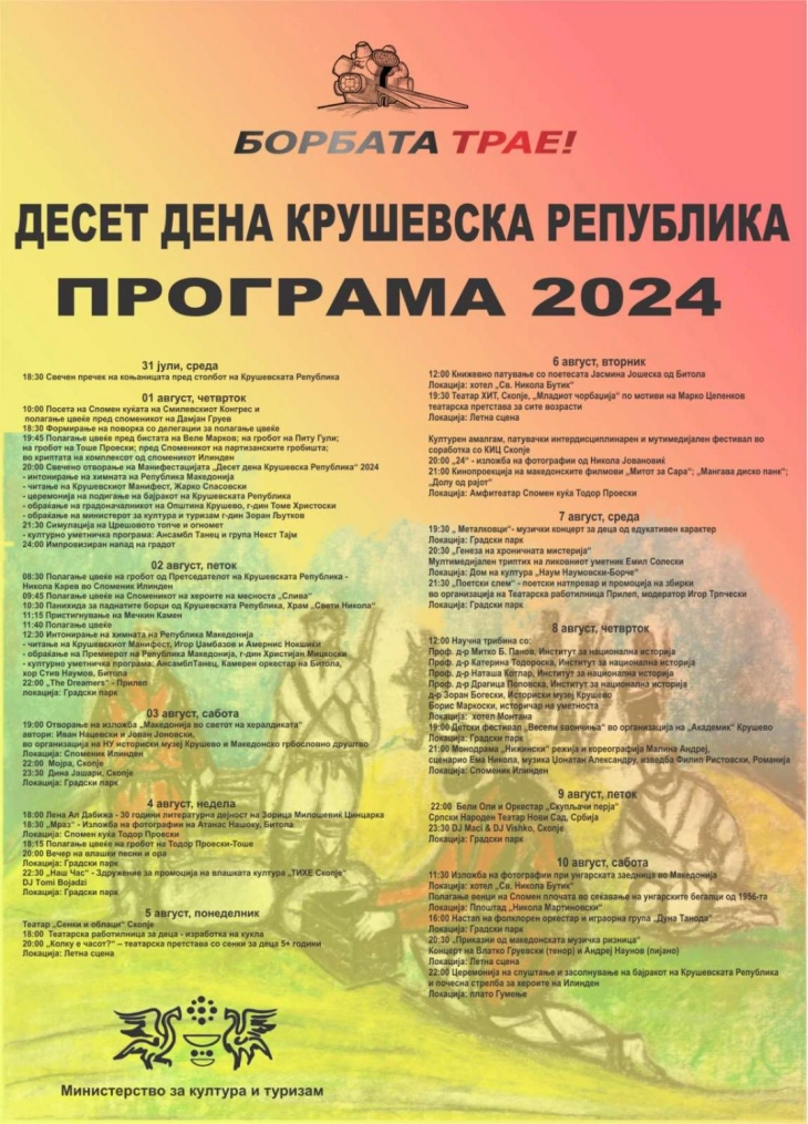 Во Крушево почнуваат чествувањата за 121 година од Илинденското востание и Крушевската Република