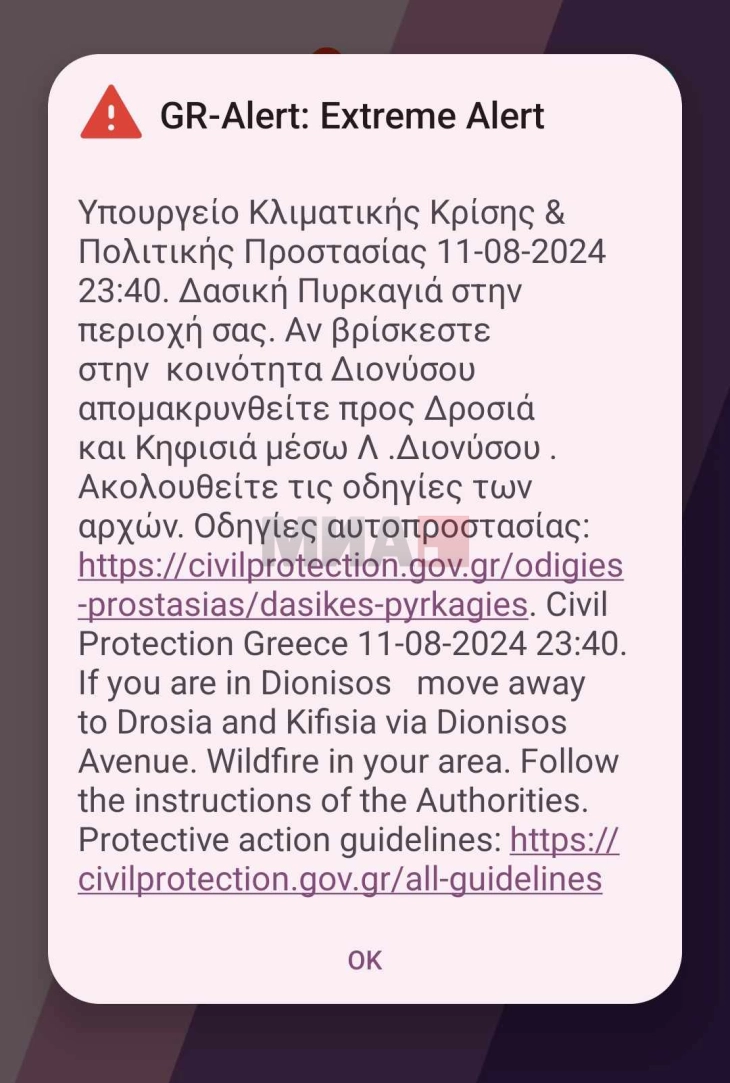 Евакуација на предградија во источниот дел на Атика, поширокиот регион на Атина, поради големиот пожар